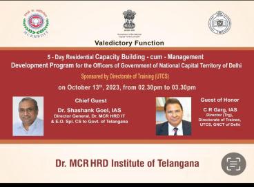 5-Day Residential Capacity Building-cum-Management Development Program at Dr. MCR HRD Institute of Telangana from 9th October-13th October, 2023 